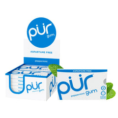 PUR Gum peppermint blister pack shows sugar-free freshness with xylitol sweetness