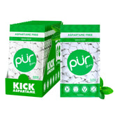 PUR Gum spearmint pieces in a resealable bag for fresh breath.