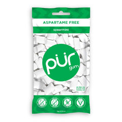 Close-up of PUR Gum Spearmint pieces showing texture and mint flavor