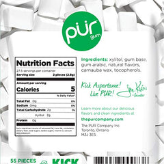 Pur Gum Spearmint ingredients label highlighting xylitol and natural flavors