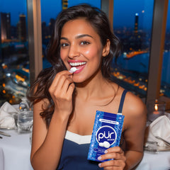 PUR Mints allergen-free vegan logo indicates plant-based option