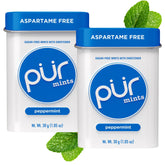 PUR Mints peppermint tin 2-pack offers refreshing, sugar-free breath protection.