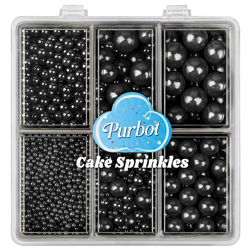 PURBOT black 2mm sugar pearls for precise cake decorating and candy accents.