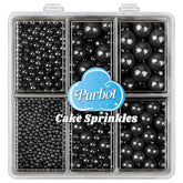 PURBOT black 2mm sugar pearls for precise cake decorating and candy accents.