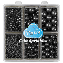 PURBOT black 2mm sugar pearls for precise cake decorating and candy accents.
