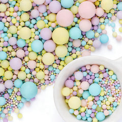 Purbot Pastel Pearl Sprinkles closeup showing shimmering edible pearls.