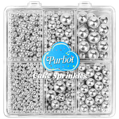 PURBOT silver pearl sprinkles 2mm for delicate cake lettering and fine accents.