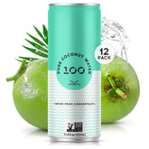 Pure Coconut Water 100 bottle close-up highlighting natural clarity and electrolytes.