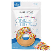 Pure Food by Estée rainbow sprinkles in a jar for dessert decorating.