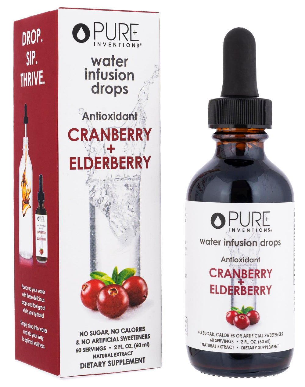 Pure Inventions Water Infusion Drops cranberry-elderberry bottle for zero-calorie hydration