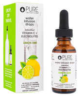 Pure Inventions Water Infusion Drops Lemon Lime bottle for refreshing daily hydration.