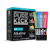 Pure Kick alkaline packets in a box front for portable hydration on the go