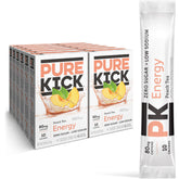 PURE KICK Peach Tea energy singles stick dissolving in water, showcasing flavor release.