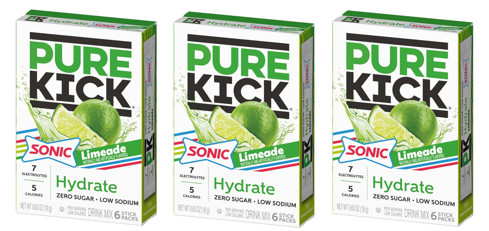 Pure Kick Sonic Limeade packet and scoop ready to measure for quick flavor on the go.
