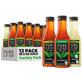 Pure Leaf unsweetened variety pack front label with three zero-calorie flavors.