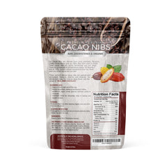 Pure Natural Miracles cacao nibs close-up texture showing crunchy unsweetened pieces.