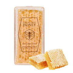 Pure Southern Honey raw honeycomb 7oz jar; natural, unheated sweetness for snacking.