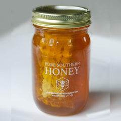 Pure Southern Honey unheated honey close-up with rich color and texture.