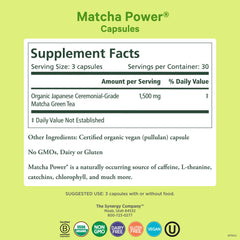 PURE SYNERGY Matcha Power capsules in pack closeup, convenient grab-and-go energy.