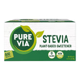 Pure Via stevia packets box offering convenient, low-calorie sweetness