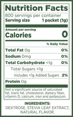 Close-up of Pure Via stevia packets highlighting purity and simple ingredients
