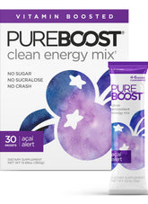 Pureboost Acai Alert bottle pouring energizing drink for on-the-go hydration.