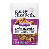 Purely Elizabeth Cookie Granola Oatmeal Raisin bag front highlights premium ingredients for snacking