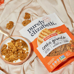 Purely Elizabeth cookie granola clusters served as a snack with crunch