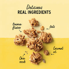 Purely Elizabeth Non-GMO Ancient Grain Granola pairs with fruit and milk.