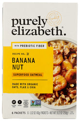Purely Elizabeth Oatmeal Banana Nut Prebiotic Multipack packaging showcases a wholesome, convenient breakfast option.