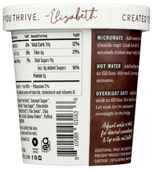 Purely Elizabeth Oatmeal Cup close-up of dark chocolate chunks and oats.