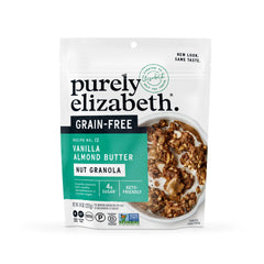Purely Elizabeth vanilla almond butter granola bowl showing crunchy breakfast option