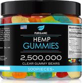 Purganic Hemp Gummies fruit flavors packshot: delicious, natural relaxation snack for daily calm.