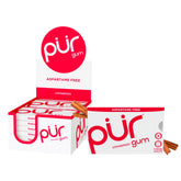 PUR Gum Cinnamon blister pack shows fiery flavor for on-the-go freshness.