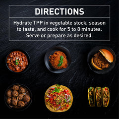 PURIS Pantry Textured Pea Protein vegan burger suggests a meat-like texture with high protein.