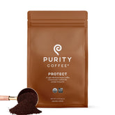 Purity Coffee PROTECT bag front with organic certification and antioxidant-focused roast.