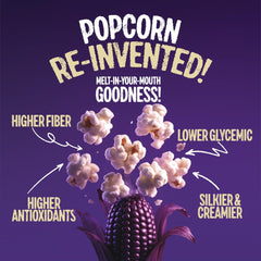 Purplesful soft-hull popcorn bowl illustrates easy-to-chew, family-friendly snacking.