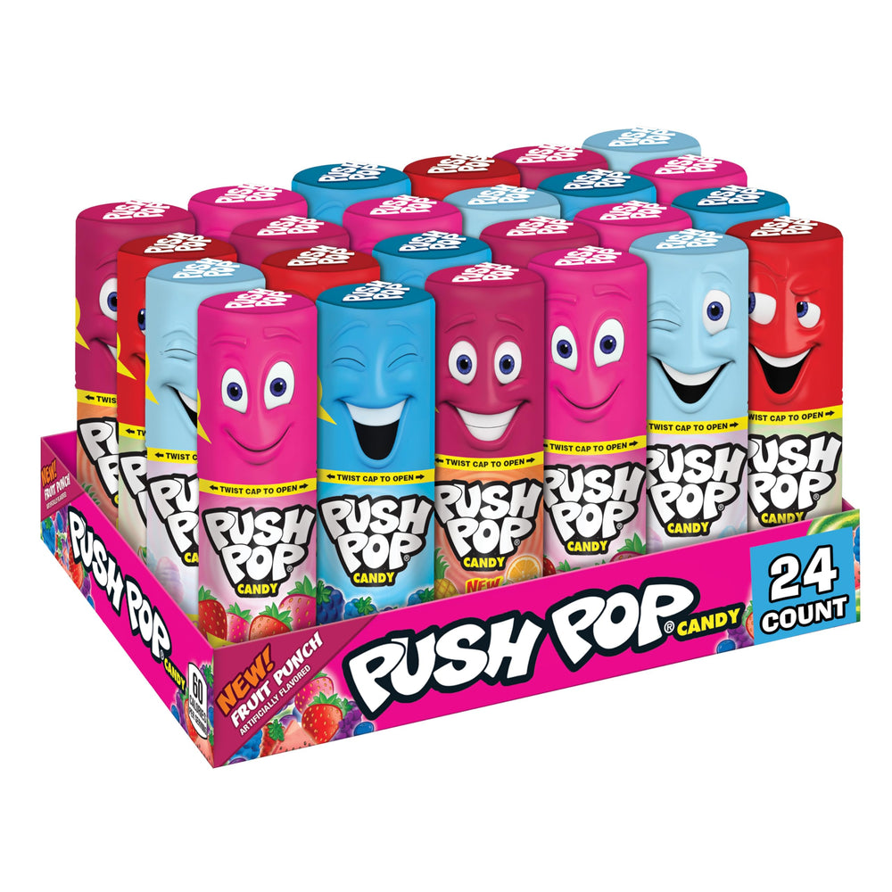 Push Pop Easter Candy Variety Pack case front with 24 lollipops ready for gifting.