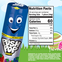 Push Pop flavor assortment display showing four fruity flavors for collecting.