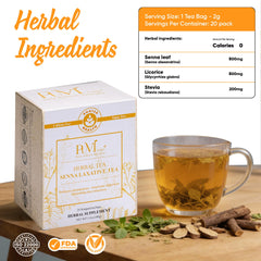 PUVI Care Senna Tea bags close-up highlighting organic herbal blend for digestion