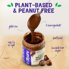 Ingredient list highlighting Oregon hazelnuts in Pyure spread
