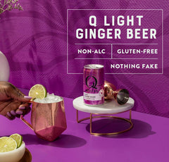 Q Mixers USA-made ginger beer can emphasizing domestic production and natural ingredients.