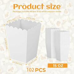 QMNWJMR white mini popcorn boxes open and ready for single-serve snacks.