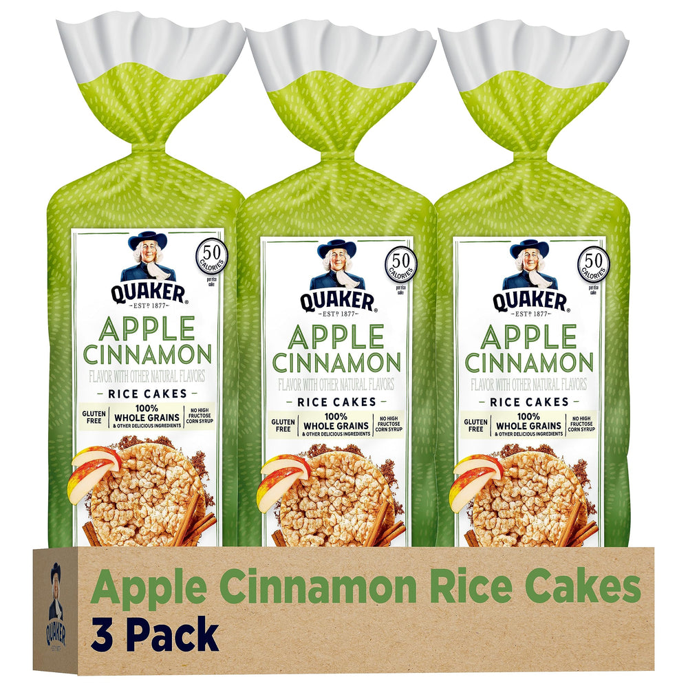 Quaker Apple Cinnamon large rice cake front view—crisp snack option