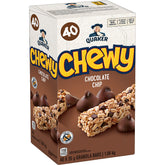 Quaker Chewy Chocolate Chip Granola Bar boxed packaging shown as a peanut-free snack option for lunchboxes