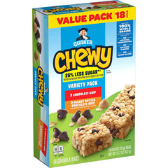 Quaker Chewy Granola Bars 25% Less Sugar packaging for on-the-go snacking