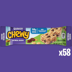 Quaker Chewy Granola Bars Oatmeal Raisin box front emphasizes convenient for lunches