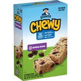 Quaker Chewy Granola Bars Oatmeal Raisin packaging shows 58-bar box for pantry display