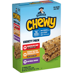Quaker Chewy Granola Bars variety-pack in 58-count, ideal for family snacking.