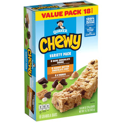 Quaker Chewy Granola Bars Variety Pack box for on-the-go snacking.